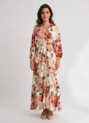 Robe longue tissage popeline manches 3/4 beige NINATI femme