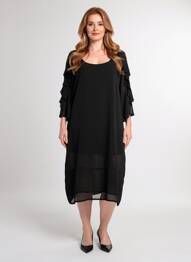 Robe mi-longue coupe fluide manches 3/4 noir ZEPELINE femme