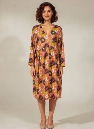 Robe mi-longue imprimé fleurs fines bretelles orange PALME femme