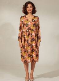 Robe mi-longue imprimé fleurs fines bretelles orange PALME femme
