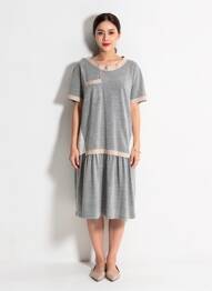 Robe mi-longue fermeture zippée au dos manches courtes gris INDI & COLD femme