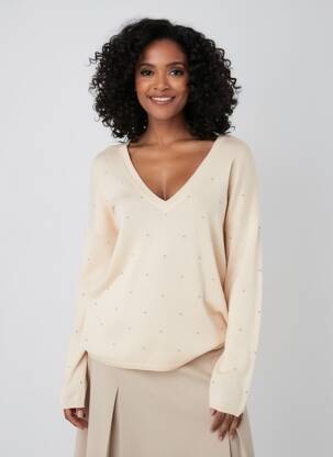 Pull col v manches longues beige INDI & COLD femme