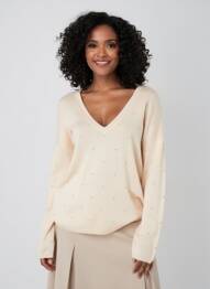 Pull col v manches longues beige INDI & COLD femme