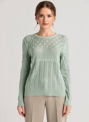 Pull maille ajourée manches longues vert INDI & COLD femme