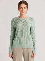 Pull maille ajourée manches longues vert INDI & COLD femme