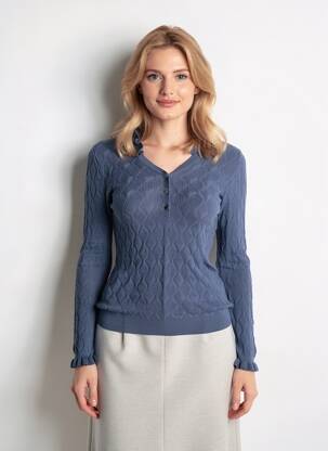 Pull col v manches longues bleu I.CODE (By IKKS) femme