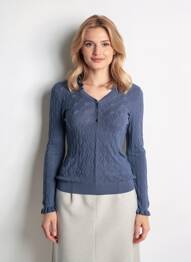 Pull col v manches longues bleu I.CODE (By IKKS) femme