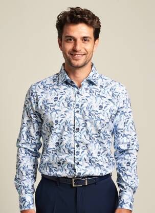 Chemise manches longues imprimé fantaisie bleu DESOTO homme