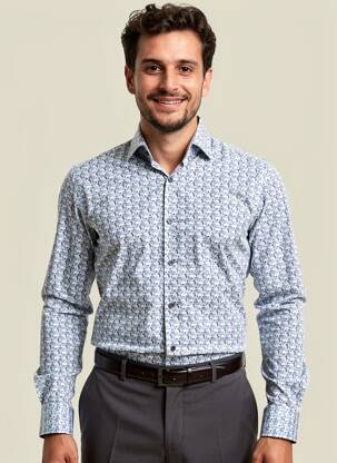 Chemise manches longues imprimé fantaisie bleu DESOTO homme