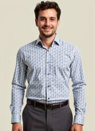 Chemise manches longues imprimé fantaisie bleu DESOTO homme