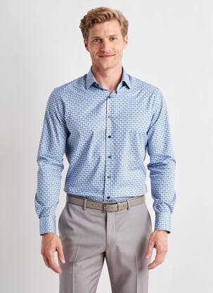 Chemise manches longues imprimé fantaisie bleu DESOTO homme