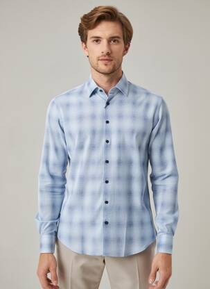 Chemise manches longues imprimé fantaisie bleu DESOTO homme