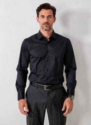 Chemise manches longues coupe droite noir ETERNA homme