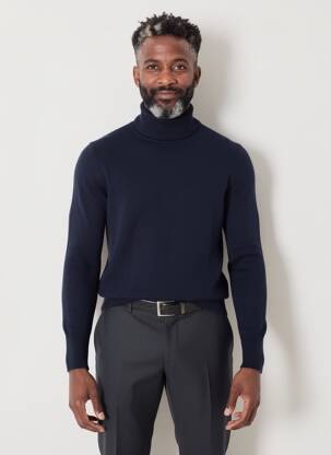 Pull col roulé coupe cintrée manches longues bleu ESTHEME homme