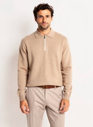 Pull col polo manches longues marron ESTHEME homme