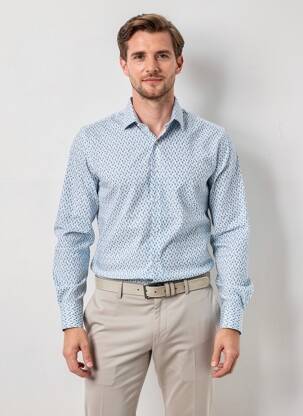 Chemise manches longues imprimé fantaisie bleu DESOTO homme