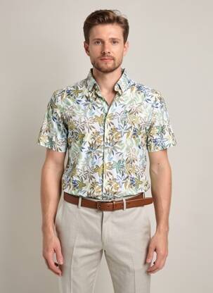 Chemise manches courtes imprimé fantaisie vert DESOTO homme
