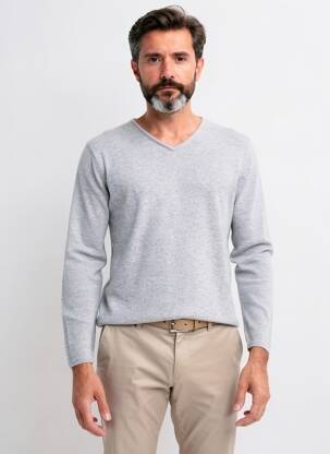 Pull col v manches longues gris ESTHEME homme