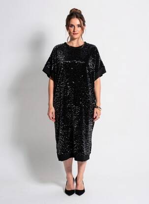 Robe mi-longue manches courtes manches courtes noir NEW COLLECTION femme