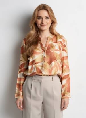 Blouse tissage popeline manches longues marron CHRISTY femme