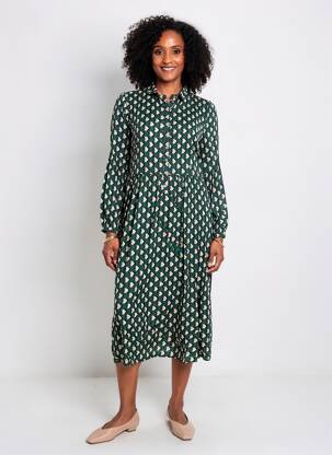 Robe mi-longue manches longues manches longues vert C'EST BEAU LA VIE femme
