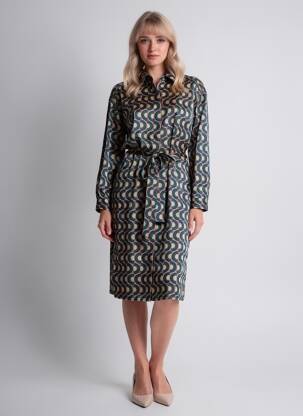 Robe mi-longue imprimé fantaisie manches longues vert FREEMAN T.PORTER femme