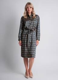 Robe mi-longue imprimé fantaisie manches longues vert FREEMAN T.PORTER femme