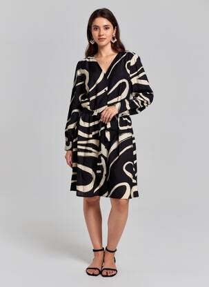 Robe mi-longue coupe fluide manches longues noir B.YOUNG femme