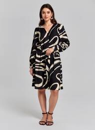 Robe mi-longue coupe fluide manches longues noir B.YOUNG femme