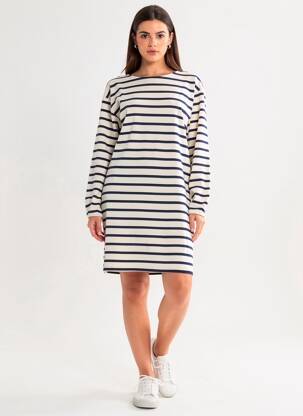 Robe courte manches longues manches longues bleu ICHI femme
