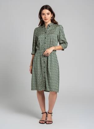 Robe mi-longue manches 3/4 manches 3/4 vert FREEMAN T.PORTER femme