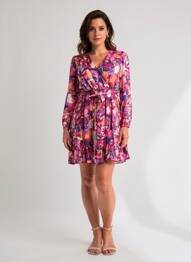 Robe courte coupe évasée manches longues rose C'EST BEAU LA VIE femme