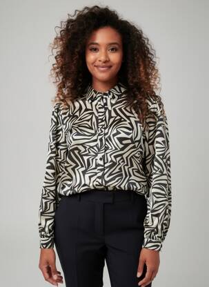Chemisier imprimé fantaisie manches longues noir B.YOUNG femme