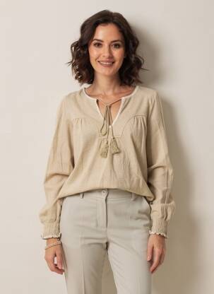 Blouse manches longues manches longues beige RUE MAZARINE femme