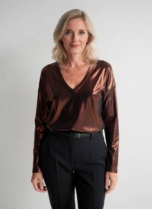 Top col v manches longues marron ANGE femme