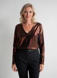 Top col v manches longues marron ANGE femme
