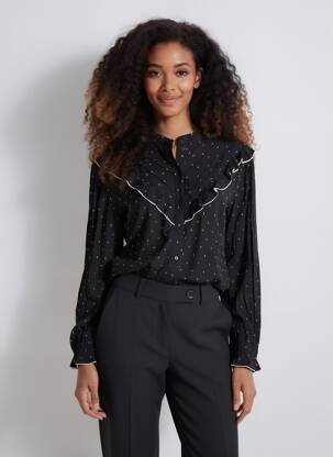 Chemisier coupe cintrée manches longues noir ICHI femme