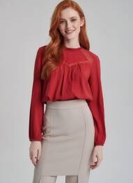 Blouse fermeture boutonnée au dos manches longues rouge CHERRY PARIS femme