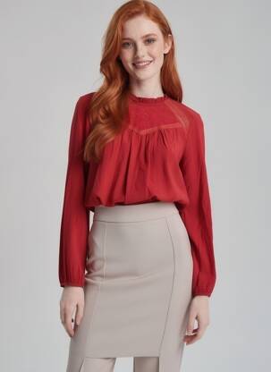 Blouse fermeture boutonnée au dos manches longues rouge CHERRY PARIS femme