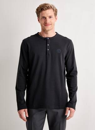 T-shirt col tunisien manches longues bleu FQ1924 homme