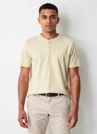 T-shirt col tunisien manches courtes beige MUSTANG homme