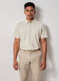 Polo tissage jersey manches courtes beige POU NOU homme
