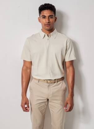 Polo tissage jersey manches courtes beige POU NOU homme
