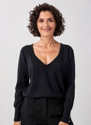 Pull col v manches longues noir PHILDAR femme