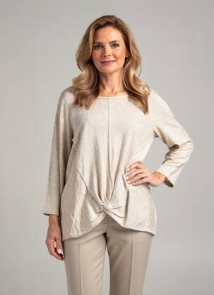 Pull tunique col rond manches longues beige PHILDAR femme