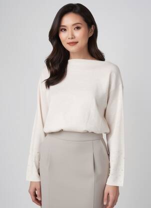 Pull tissage chiné manches longues beige PHILDAR femme