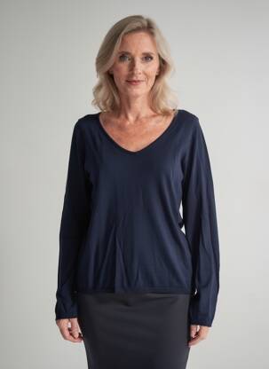 Pull col v manches longues bleu PHILDAR femme