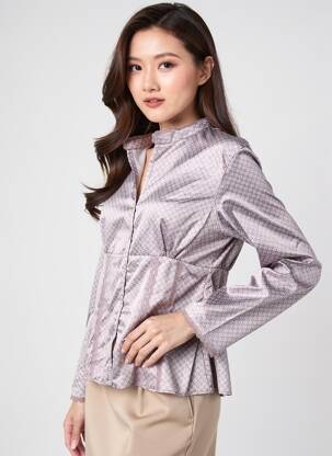 Chemisier imprimé fleurs manches longues gris CANNELLE femme