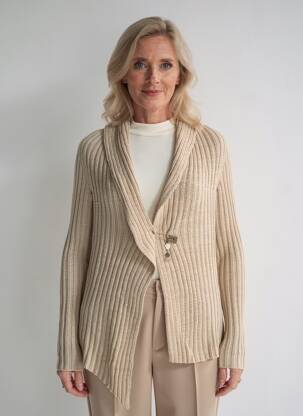 Gilet manches longues col châle beige PHILDAR femme