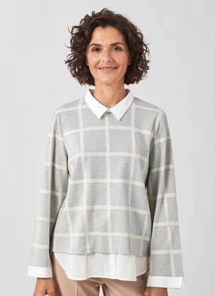 Pull tunique tissage chiné manches longues gris PHILDAR femme
